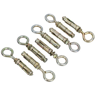 AB Tools 6mm Close Hook Anchor Eye Bolt Rawl Expansion Bolts Shield Wall 8 Pack from B&Q