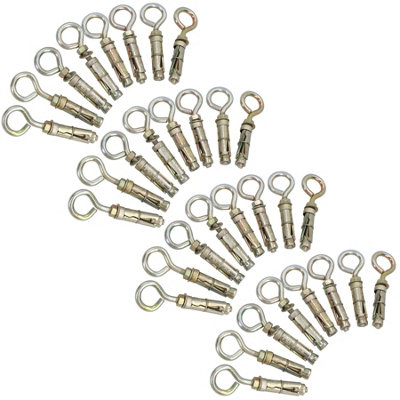 AB Tools 6mm Close Hook Anchor Eye Bolt Rawl Expansion Bolts Shield Wall 32 Pack from B&Q