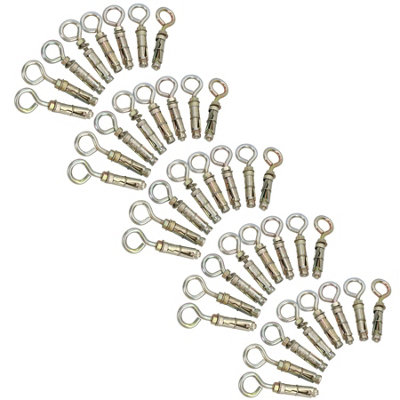 AB Tools 6mm Close Hook Anchor Eye Bolt Rawl Expansion Bolts Shield Wall 40 Pack from B&Q