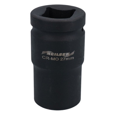 Ab Tools 1" Drive 27Mm Double Deep Impact Impacted Socket 6 Sided Single Hex Hgv Black