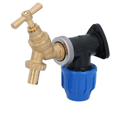 AB Tools 1/2" Hose Barb Tail Bib Tap Outdoor Water Wall Plate Elbow Mount 25mm Pipe from B&Q