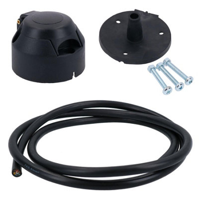 Ab Tools Tow Bar Electrics 7 Pin N Type Socket Trailer Lights & Gasket Seal 2M 7 Core Cable Yellow/Blue/White