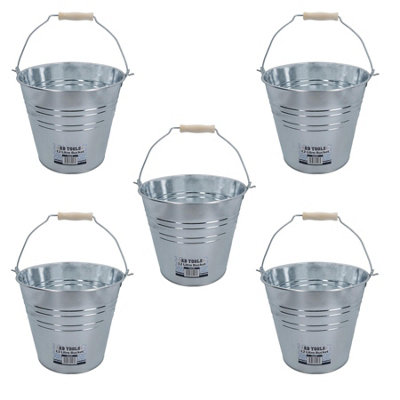 AB Tools 12L Galvanised Steel Metal Bucket Pail Water Coal Greenhouse Garden Plant 5Pk from B&Q