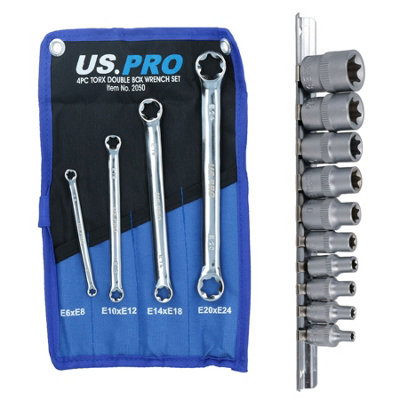 AB Tools Female Torx Star E Sockets E4E18 10Pc Set + 4Pc Torx Spanners E6E24 from B&Q