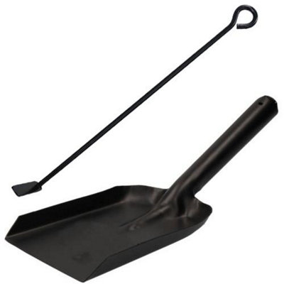 B&Q -  L Ash Rake Scraper & Shovel For Flues Wood Burner Fire Coal Steel Metal Black