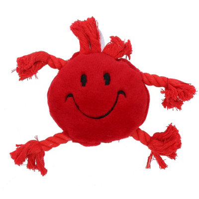 AB Tools Plush Soft Red Happy Face Dog Play Toy With Squeak & Rope Arms. from B&Q