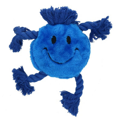 AB Tools Plush Soft Blue Happy Face Dog Play Toy With Squeak & Rope Arms. from B&Q