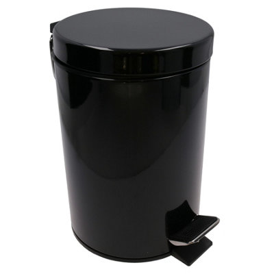 AB Tools 3L Waste Pedal Bin Black Kitchen Bathroom Office Metal House Rubbish Dustbin from B&Q