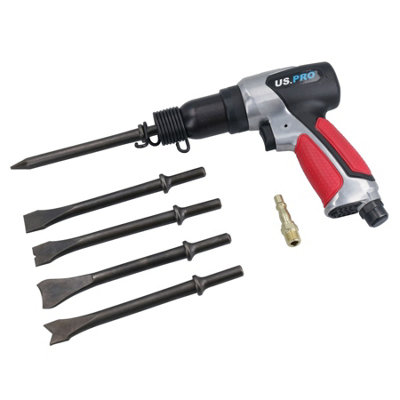 AB Tools 190mm Air Hammer Chisel Plus 5 Chisels For Cutting Chipping With Rubber Grip from B&Q