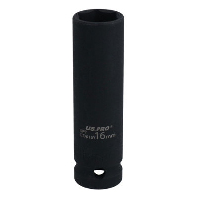 AB Tools 16mm 1/2" Drive Deep Metric Impact Impacted Socket 6 Sided Single Hex from B&Q