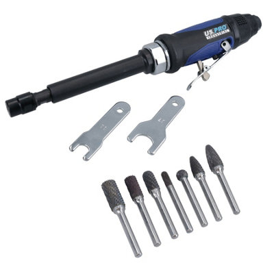 AB Tools Extended Air Die Grinder 1/4In Collet 25000 Rpm 5In Shaft + 7 Short Rotary Burrs from B&Q