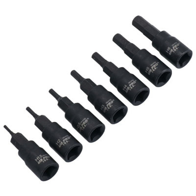 B&Q -  Metric mm 1/4In Drive Impact Allen Hex Key Sockets 1.5mm-6mm 7Pc Set