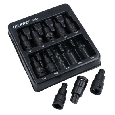 AB Tools 1/2In Drive Male Torx Star Impacted Impact Shallow Sockets T20-T70 10Pc from B&Q