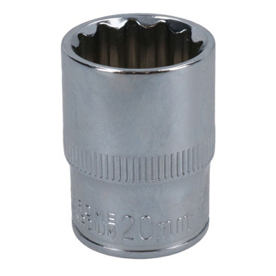 AB Tools 20mm 1/2In Drive Shallow Metric mm Socket 12 Sided Bi-Hex Knurled Ring from B&Q