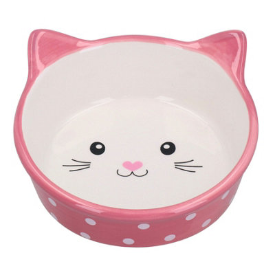 AB Tools Pink Polka Cat Face Bowl Cat Kittens Small Food Water Bowl 15Cm/300Ml from B&Q
