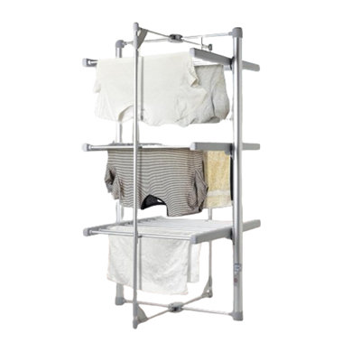 B Q 3 Tier Electric Deluxe Heated Clothes Airer 24 Rails Clothes Heating Drying Rack 111Cm 220W White Shopping