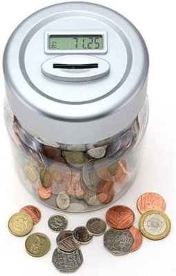 B&Q Electronic Lcd Coin Money Counting Jar Box Saving Safe Digital Piggy Bank