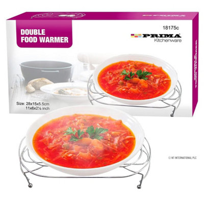  - Double Food Dish Warmer Chafing Chrome Plate Burner Heat Warm + 2 Free Candle