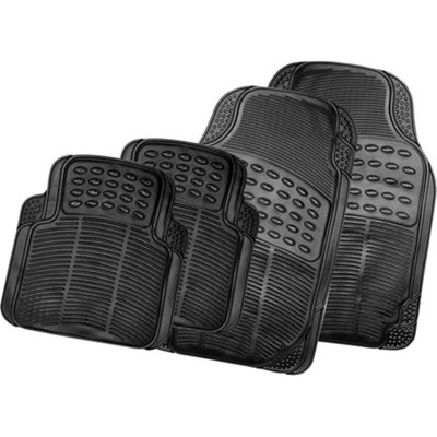  - 4Pc Black Heavy Duty Premium Universal Rubber Mat Set Van Car Strong Grip Mats Waterproof Weatherproof Pack Of 4 Rear & Front