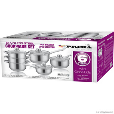  - 6Pc Cookware Set Saucepan Frying Pan Stainless Steel Pots Non Stick Glass Ceramic New