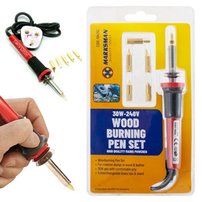 New Wood Burning Pen Tool Soldering Iron Kit Pyrography Craft Tips + 5 Tips 30W-240V from B&Q