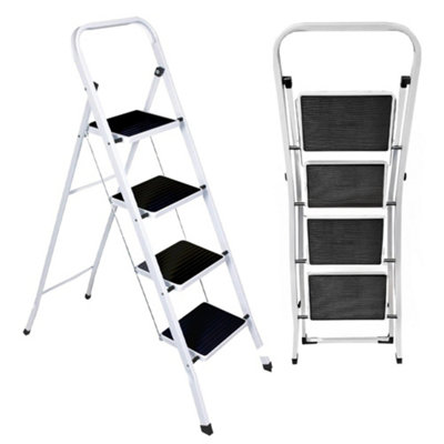 Foldable 4 Step Steel Ladder Non Slip Tread Stepladder Safety KitchenHomeIndustrial Diy Steel Construction Strong & Durable from B&Q