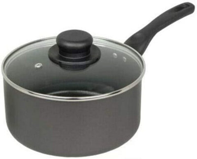 16Cm Milk Pan And Glass Lid Sauce Pot Tea Handle Kitchen Non Stick Cookware New from B&Q