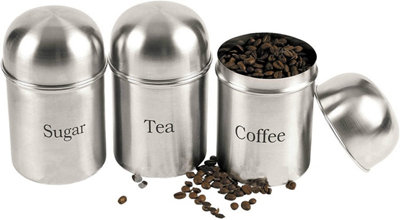  - 3Pc Canisters Coffee Sugar Tea Stainless Steel Storage Jars Pot Kitchen Set New