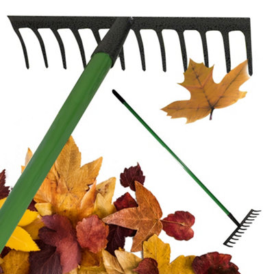 12 Tooth Lawn Rake Shaft Garden Handle Diy Metal Head Carbon Steel Heavy Duty Garden Hand Tool For Weed Removal & Soil Work