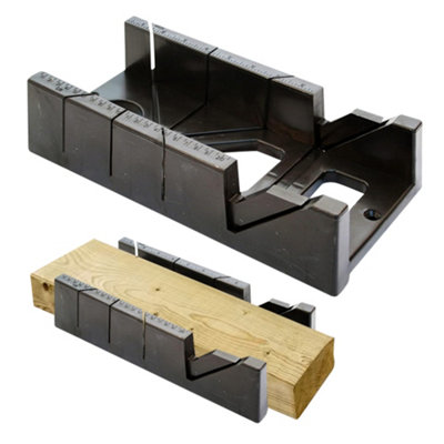 B&Q - 12"  Mitre Block Maxi Angle Cutting Black Miter Saw Box Carpenter Guide Carver Degree Slot Large & Accurate Markings Woodw