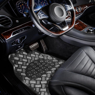 4Pc Heavy Duty Alloy Checker Chrome Plate Mat Aluminium Effect Car Mats Set Van Carbon from B&Q