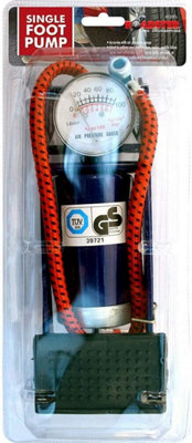 New Single Barrel Foot Pump Air Inflator Car Bicycle Van Tyre Pressure Guage from B&Q