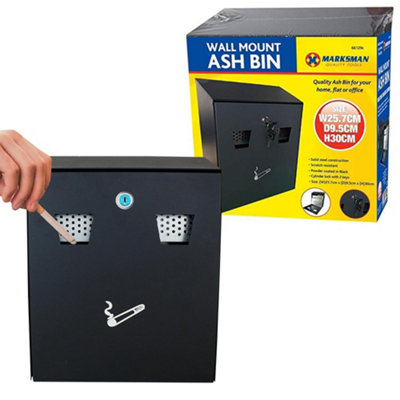 Marksman Ash Bin Steel Ashtray Large Outdoor Home Office Cigarette Cigar Waste Rubbish Wall Mounted from B&Q