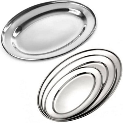 Stainless Steel Oval Rice Tray Plate Serving Dish Platter Meat Buffet Kitchen 25Cm from B&Q