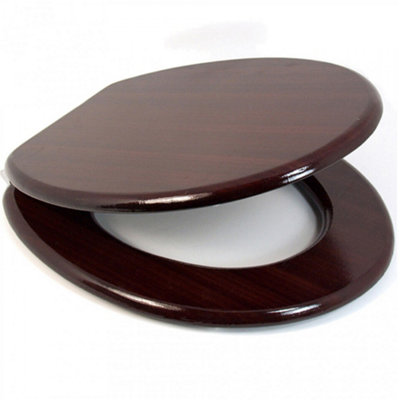 18" Mdf Universal Bathroom Wc Toilet Seat Easy Fit With Fittings Wooden Mahogany from B&Q