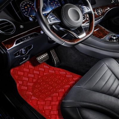 4Pc Red Heavy Duty Alloy Checker Chrome Plate Mat Aluminium Effect Car Mats Set Van from B&Q