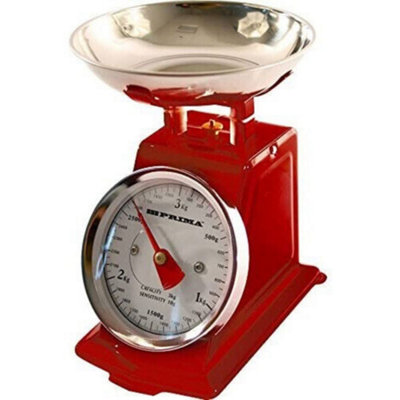 New Red 3Kg Traditional Kitchen Weighing Scale Metal Baking Cooking Preparation Mechanical Food Vintage Scales For Ingredients from B&Q
