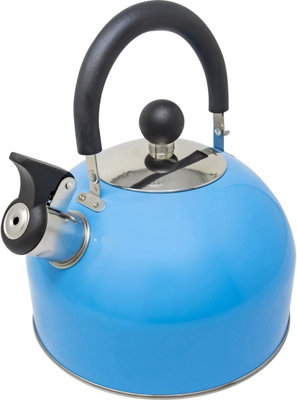 B&Q Stainless Steel Camping Kettle 2.5L Whistling Kettle For Gas Hob Stove Top Kettle Blue