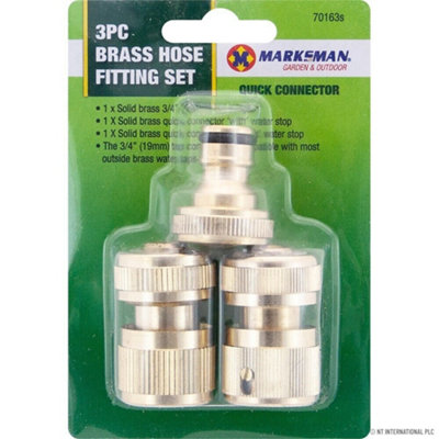 Marksman New 3Pc Brass Hose Pipe Fitting Connectors Garden Tap Spray Solid Water Set from B&Q