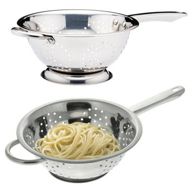 - New 20Cm Stainless Steel Colander With Long Handle Deep Pasta Spaghetti Strainer