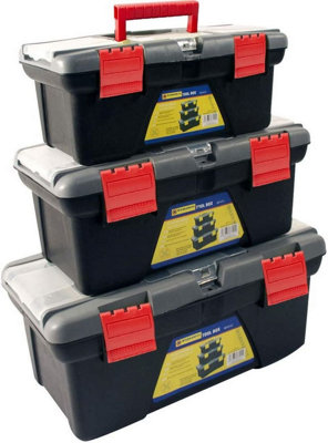 3Pc Plastic Tool Box Chest Set Handle Tray & Compartment Diy Storage Toolbox Bag from B&Q