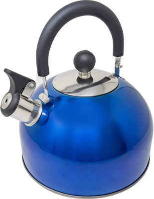 B&Q Stainless Steel Camping Kettle 2.5L Whistling Kettle For Gas Hob Stove Top Kettle Metallic Blue