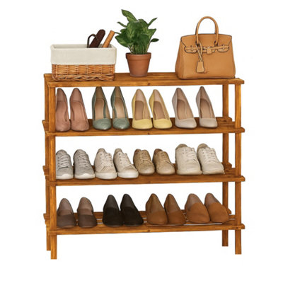  - Wooden Shoe Rack Footwear Storage Organiser Unit Shelf Racking Shelving Unit Multi Purpose Tier Slated Walnut Effect3 Tier