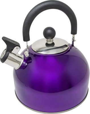 B&Q Stainless Steel Camping Kettle 2.5L Whistling Kettle For Gas Hob Stove Top Kettle Purple