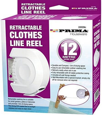 12M Retractable Clothes Reel Line Pvc Coated Dryer Washing Outdoor + Fixings New from B&Q