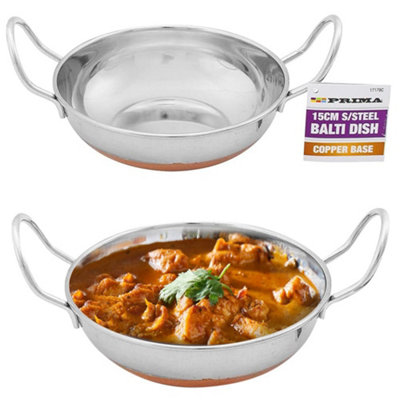 4Pc 15Cm Balti Dish Karahi Metal Curry Serving Stainless Steel Copper Base New from B&Q