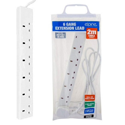  - New 6 Way Gang 2M Extension Lead Uk Cable 13 Amp Socket Power Wire Mains Plug Connector Leads Cables Surge Protected Indoor