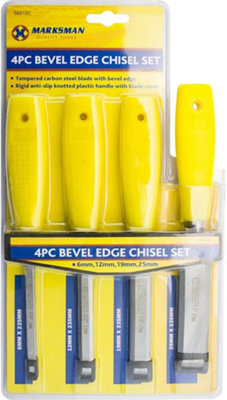 4Pc Bevel Edge Chisel Set 6mm25mm Wood Steel Blade Carpentry Diy Carving New from B&Q