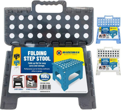 Marksman New Folding Handy Step Stool Bathroom 150Kg Handle Storage Collapsible Multi Use from B&Q