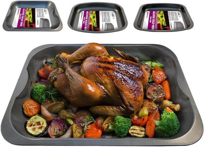 Set Of 3 Roasting Tray Cooking Baking Non Stick Oblong Oven Tin Dish Grill New from B&Q